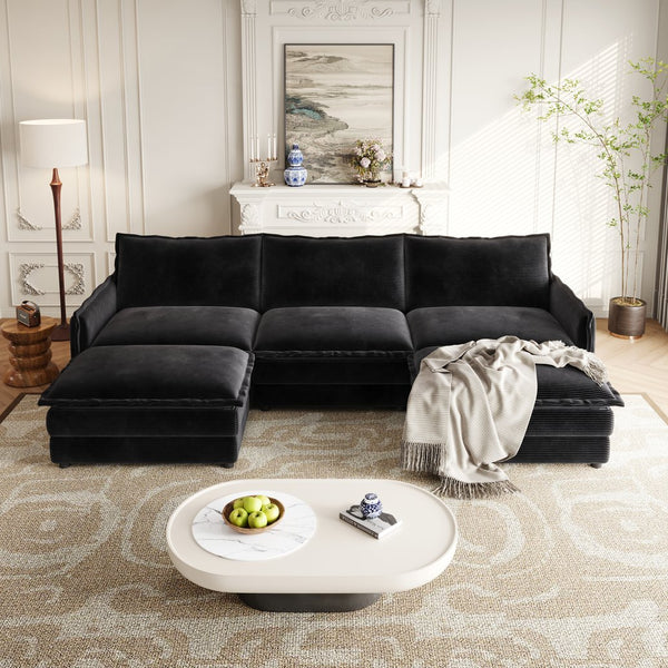 English Elm Corduroy 3-Seater Oversized Cloud Couch With Movable Footrests For Ultimate Comfort & Flexibility W834S00428