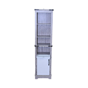 English Elm Narrow Farmhouse Bathroom Storage Cabinet with Adjustable Shelves, Drawer & Tall Linen Tower Design Grey+White W1412P271797