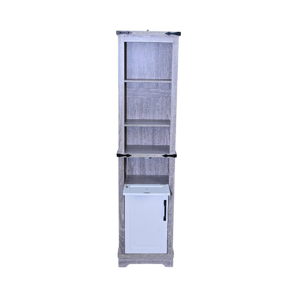 English Elm Narrow Farmhouse Bathroom Storage Cabinet with Adjustable Shelves, Drawer & Tall Linen Tower Design Grey+White W1412P271797