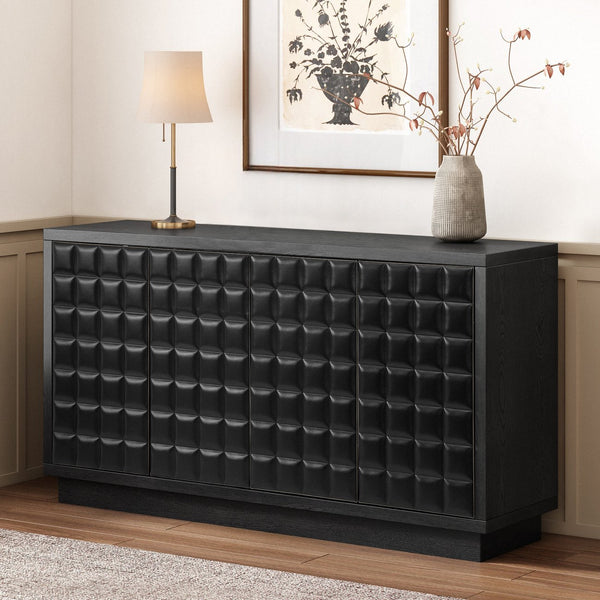 English Elm Christopher Knight Home® - Modern 4-Door Storage Cabinet with 3D Geometric Doors, Metal Trim, Durable MDF Top, 61.25"L x19"W x12.2"H Black N760P324554B