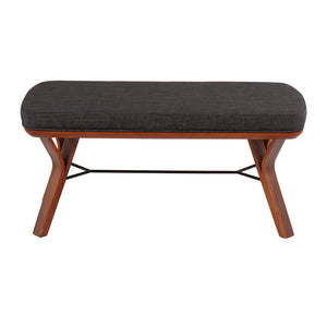 English Elm Folia Mid-Century Modern Bench in Walnut Wood with Plush Upholstered Seat — Stylish Entryway Accent Charcoal B202S01152