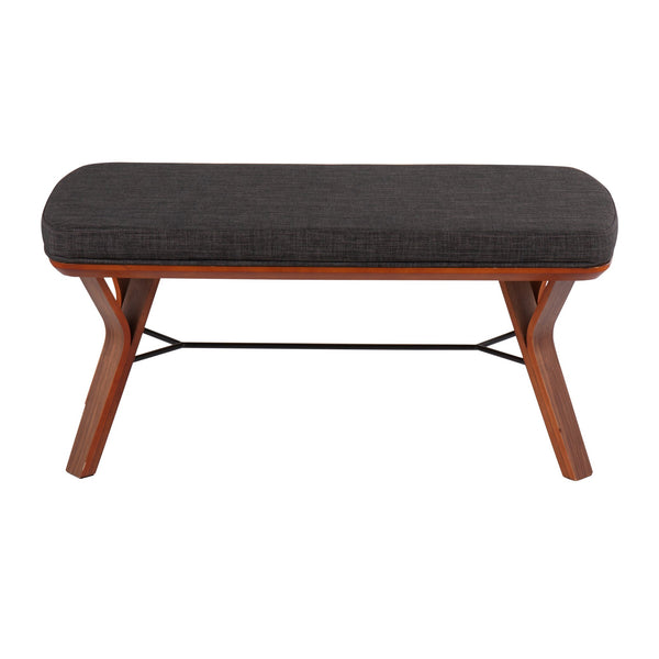 English Elm Folia Mid-Century Modern Bench in Walnut Wood with Plush Upholstered Seat — Stylish Entryway Accent Charcoal B202S01152