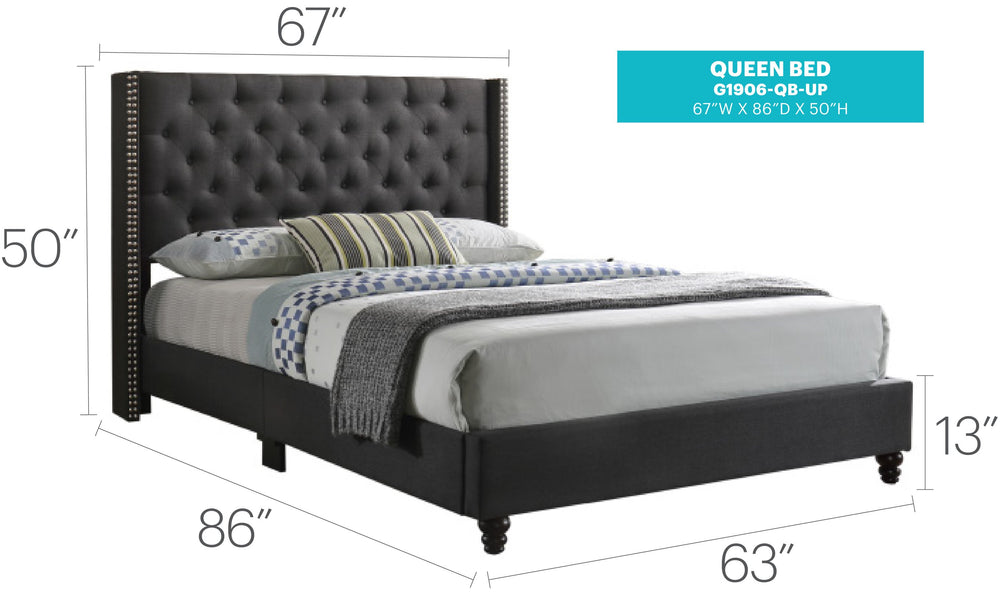 English Elm Stylish full bed with contemporary tufted PU headboard, durable frame, modern neutral finish, easy assembly and comfort Black 8 L x 65 W x 28 H B078118283