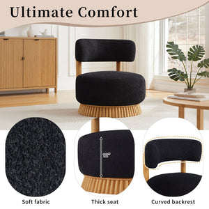 English Elm Modern Boucle Armless Accent Chair Thatched Wood Base Cozy Reading Seat for Any Room Black N760P369286B