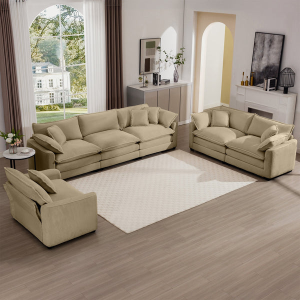 English Elm 3 Piece Sectional Sofa - Luxurious Tan Corduroy Modular Design For Comfort & Style In Any Space W714S00787