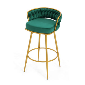 English Elm Christopher Knight Home® - Swivel Counter Height Bar Stools Set of 2 with 180° Turn, Hand-Woven Back, Gold Frame, Velvet Comfort Green N762P216979F