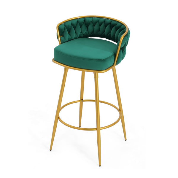 English Elm Christopher Knight Home® - Swivel Counter Height Bar Stools Set of 2 with 180° Turn, Hand-Woven Back, Gold Frame, Velvet Comfort Green N762P216979F