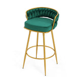 Christopher Knight Home® - Noble House - - Swivel Counter Height Bar Stools Set Of 2, 31.5" Bar Height Stools With Hand-Woven Backrest & Gold Metal Legs, Modern Low Back Upholstered Kitchen Chairs With Footrest For Island, Dining Room,Green