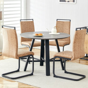 English Elm Table Modern Minimalist 5-Piece Dining Set - 42" Round Gray Mdf Table & 4 Brown Fabric Chairs W1151S03022-GIGA