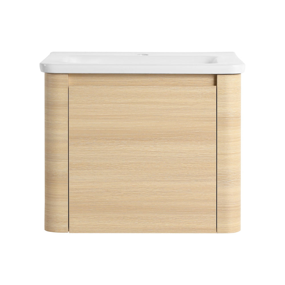 English Elm 24'' 24" Wall-Mounted Bathroom Vanity with Ceramic Sink, Soft-Close Door, Plywood Build, Space-Saving Design Ameican White Oak W999P317925