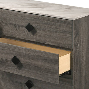 English Elm Avantika Faux Marble Top Dresser with 6 Spacious Drawers, Rustic Gray Oak, Wood Knobs, Modern Luxury B2726P261880