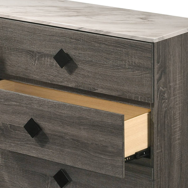 English Elm Avantika Faux Marble Top Dresser with 6 Spacious Drawers, Rustic Gray Oak, Wood Knobs, Modern Luxury B2726P261880