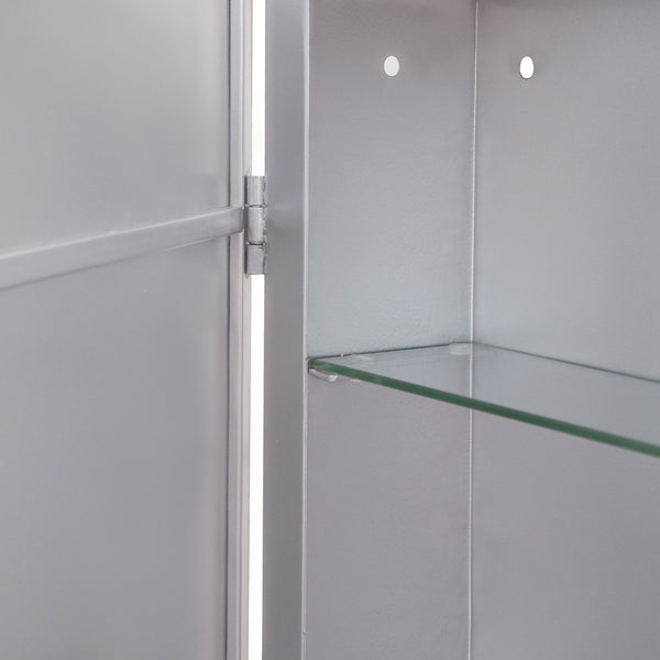 English Elm Rectangle LED Medicine Cabinet Mirror with Soft Touch Light, Magnetic Accessories, Tempered Shelves, Wall-Mounted Storage Silver W688P210793
