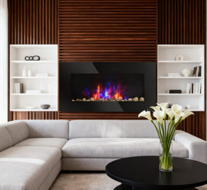 English Elm 7 Color Flame Wall Mounted Electric Fireplace Tempered Glass Metal Ambiance Heater T3971P416219
