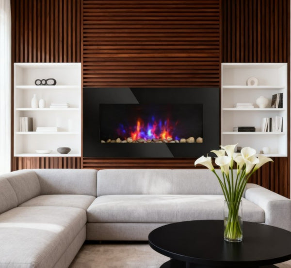 English Elm 7 Color Flame Wall Mounted Electric Fireplace Tempered Glass Metal Ambiance Heater T3971P416219