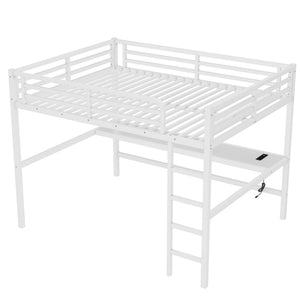 English Elm Metal Queen Loft Bed With Integrated Desk, Led Lights, Power Outlet – Stylish Space-Saver Solution W1580S00139