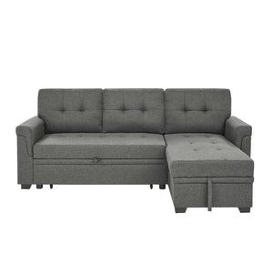 English Elm 86'' Linen Sectional Sleeper Sofa with Tufted Upholstery and Reversible Chaise Living Room B355S00010