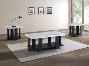 English Elm Gray 3-Piece Cocktail Set – White Faux Marble Rectangular Coffee Table + 2 End Tables, Modern Durable Elegance B011P316852