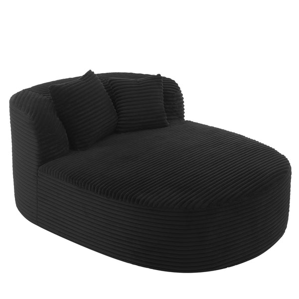 English Elm Modern Chaise Lounge Sofa oversized corduroy chaise with high-density foam, spring support & pillows Black N719P329129B
