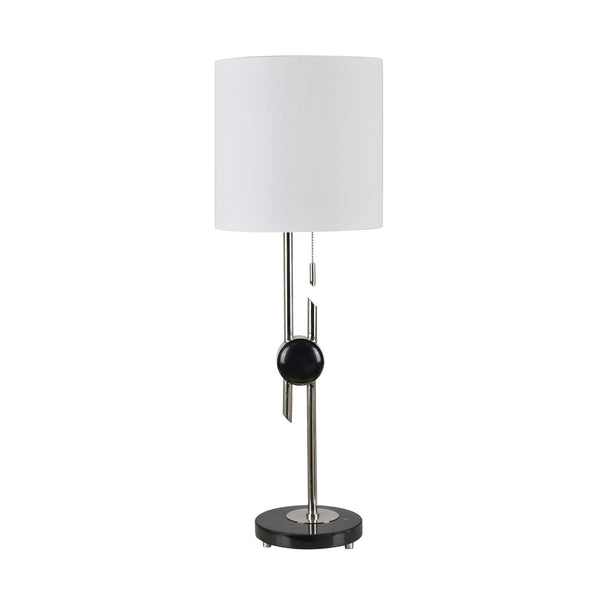 Crestview Collection 31.25"H Polished Nickel Metal And Marble Table Lamp With Elegant Linen Shade For Stylish Lighting   Cvazer185