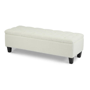 English Elm Christopher Knight Home® - Ottoman tufted storage bench with boucle cushion, diamond stitch elegance, soft-close lid, sturdy legs White N779P294331W