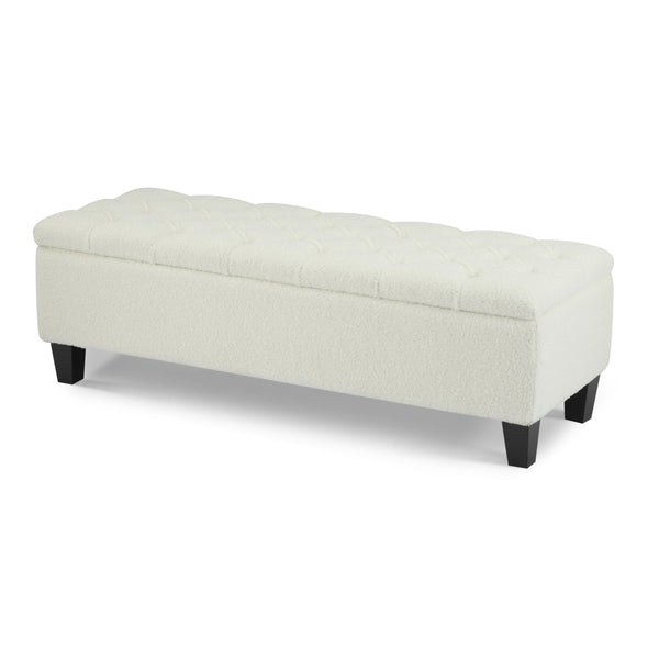 English Elm Christopher Knight Home® - Ottoman tufted storage bench with boucle cushion, diamond stitch elegance, soft-close lid, sturdy legs White N779P294331W
