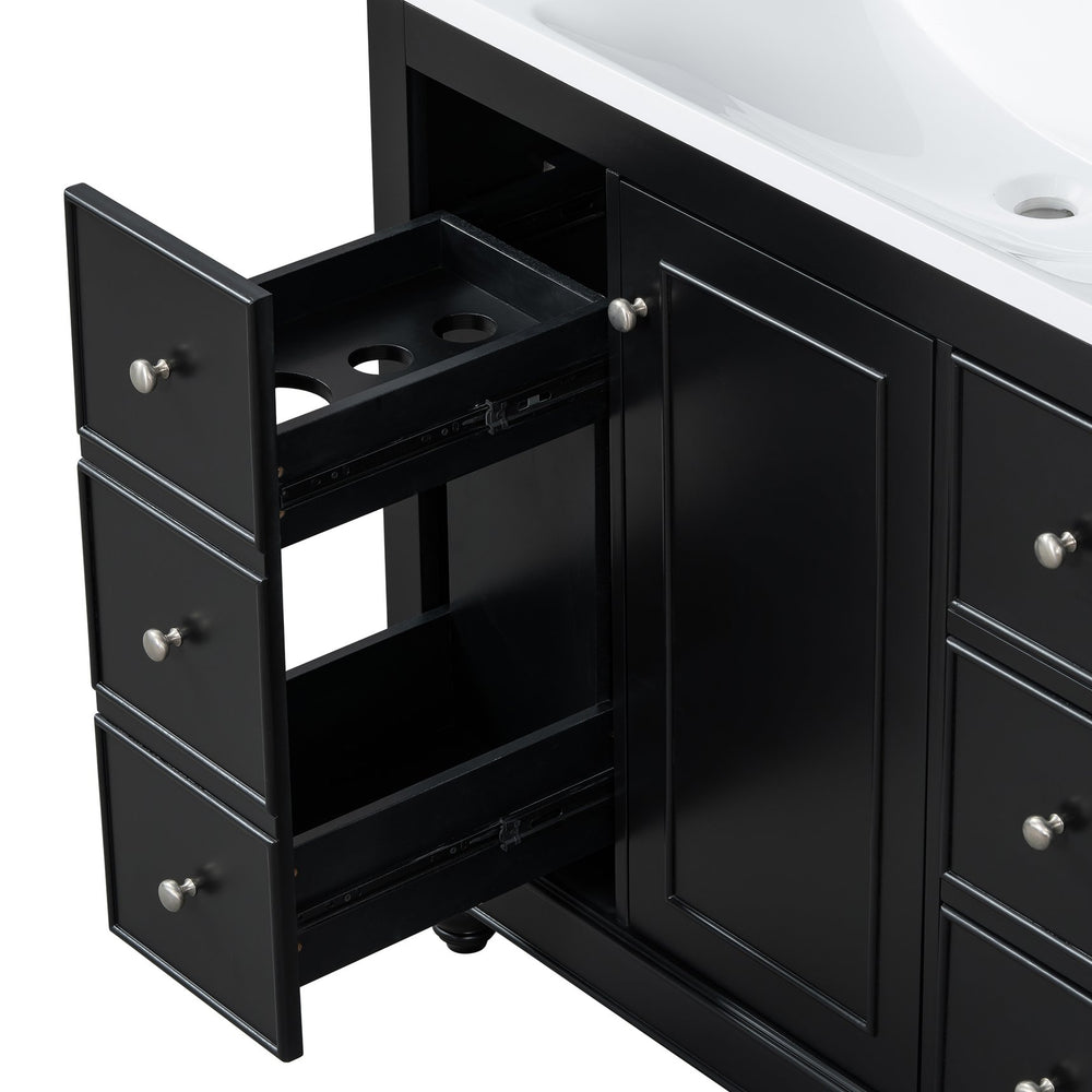 English Elm [Cabinet 36" Black Bathroom Vanity Cabinet Only Solid Wood & MDF Soft-Close Door 4 Drawers Spacious Storage Metal Handles Sleek Modern Design N729P179571B