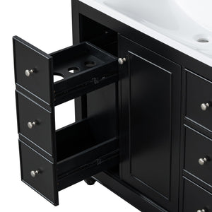 English Elm [Cabinet 36" Black Bathroom Vanity Cabinet Only Solid Wood & MDF Soft-Close Door 4 Drawers Spacious Storage Metal Handles Sleek Modern Design N729P179571B