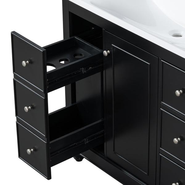 English Elm [Cabinet 36" Black Bathroom Vanity Cabinet Only Solid Wood & MDF Soft-Close Door 4 Drawers Spacious Storage Metal Handles Sleek Modern Design N729P179571B