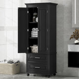 English Elm Tall Storage Cabinet With Two Drawers For Bathroom/Office, Black