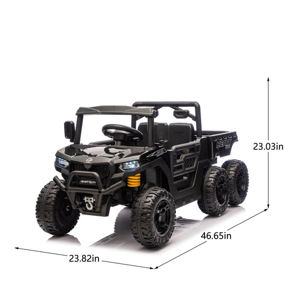 English Elm 24v Electric Kids Dump Truck 4wd Six Wheel Ride on with Remote Suspension Cargo Bucket Black W1578P380841