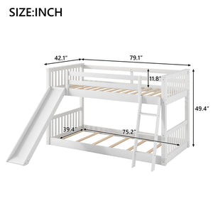 English Elm Twin Twin Bunk Bed with Convertible Slide & Reversible Ladder, Space-Saving Pine Frame for Kids Rooms White GX000213AAK-1