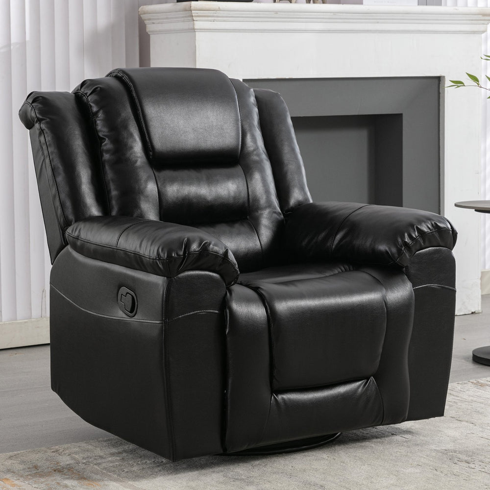 English Elm 360°Swivel Plush PU Recliner Chair with Wide Armrests, 350lb Capacity, Infinite Manual Recline Comfort Black WF323618AAB