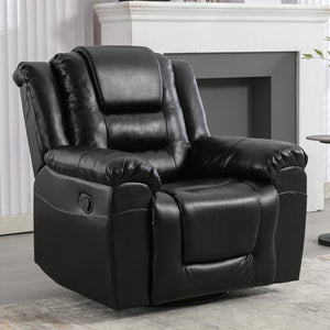 English Elm 360°Swivel Plush PU Recliner Chair with Wide Armrests, 350lb Capacity, Infinite Manual Recline Comfort Black WF323618AAB