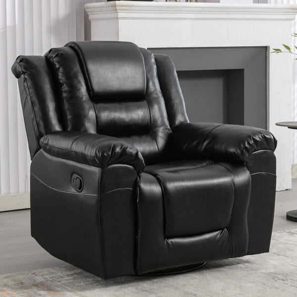 English Elm 360°Swivel Plush PU Recliner Chair with Wide Armrests, 350lb Capacity, Infinite Manual Recline Comfort Black WF323618AAB