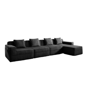 English Elm Modular 4-Seat L-Shaped Sectional Sofa In Black Corduroy - Cloud-Like Comfort With Ottoman & Pillows W3041S00328