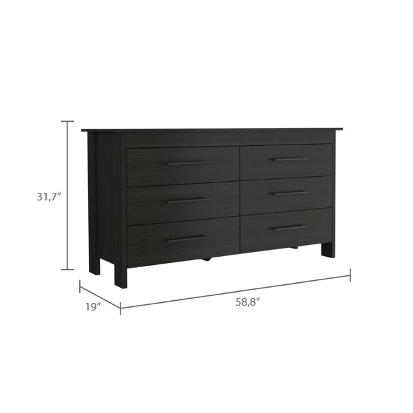 English Elm Paris Six Drawer Double Dresser Black Wengue Finish Mid-century Bedroom Storage B097S00241