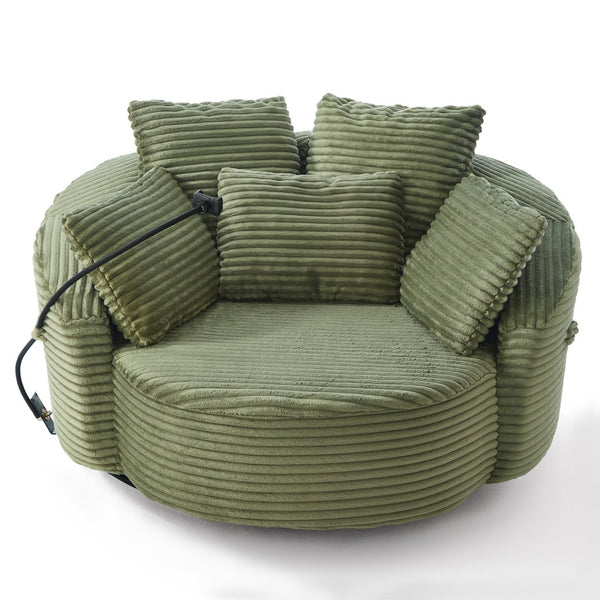 English Elm Swivel Barrel Accent Chair Chenille Tufted Round Club Seat for Living Room Lounge Green N719S002320F