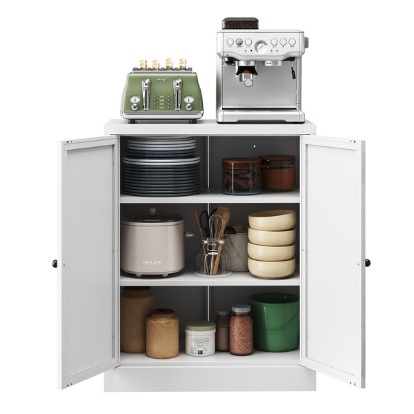 English Elm 34.6" White Metal Pantry Cabinet with Adjustable Shelves, Space-Saving Freestanding Kitchen Organizer for Apartments T2398P350191