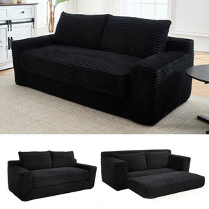 English Elm Memory foam convertible L-shaped sofa bed with corduroy upholstery, no assembly, space-saving comfort Black W2959P278446