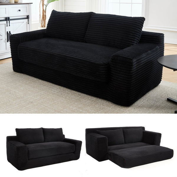 English Elm Memory foam convertible L-shaped sofa bed with corduroy upholstery, no assembly, space-saving comfort Black W2959P278446