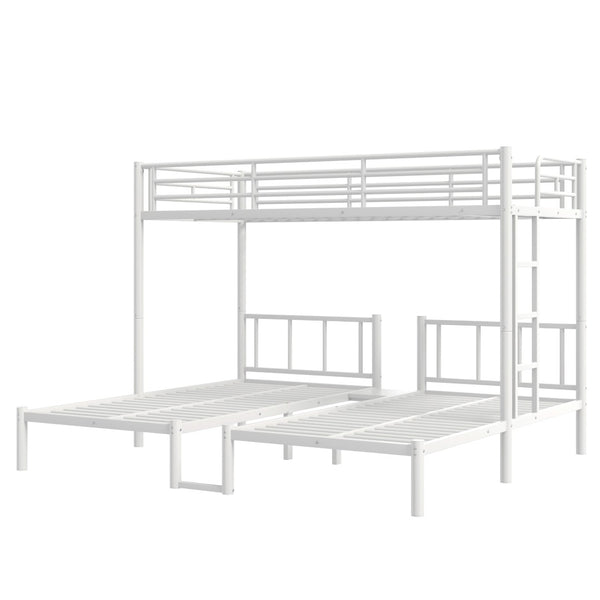 English Elm Twin Triple Bunk Bed Metal L-shaped Frame Sleeps Three Kids White Finish White W1580S00616