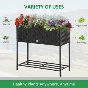 English Elm Outsunny Stylish Raised Garden Bed With Rattan Wicker Look, Tool Shelf & Portable Design For Easy Gardening W2225P200541-GIGA