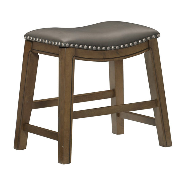 English Elm Miel Saddle Seat Counter Stool Gray Faux Leather Nailhead Trim Solid Wood Base B056P416881