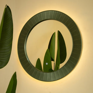 English Elm 31'' Cyclis Mirror with Thick PU Frame, Backlit LED Strip, Touch Dimmer, Three Color Temps, Luxurious Wall Accent Green,Silver W2615P346495