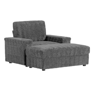 English Elm 42" Oversized Chaise Lounge Faux Rabbit Fur Sofa Bed with Storage Ottoman, Cup Holder, Reclining Cozy Seat N723P232726E