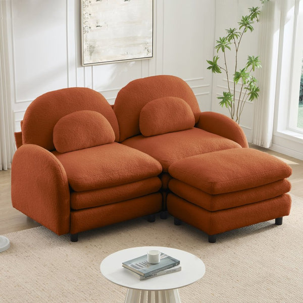 English Elm Teddy Fleece Modular Loveseat with Ottoman Curved Sculptural Sofa for Living Room Orange W5656S00093