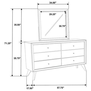 English Elm Contemporary Solid Wood White Dresser with Mirror Angled Legs and Bronze Knobs B2741S00876