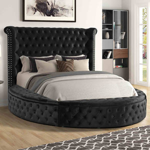 English Elm 1pc Glam Wingback Storage Bed Velvet Tufted Headboard with Usb Eastern King Black B2741S00821