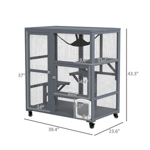 English Elm Pawhut Fir Wood Hamster Habitat Two Level Gerbil Enclosure with Ladder and Seesaw W2225P173772